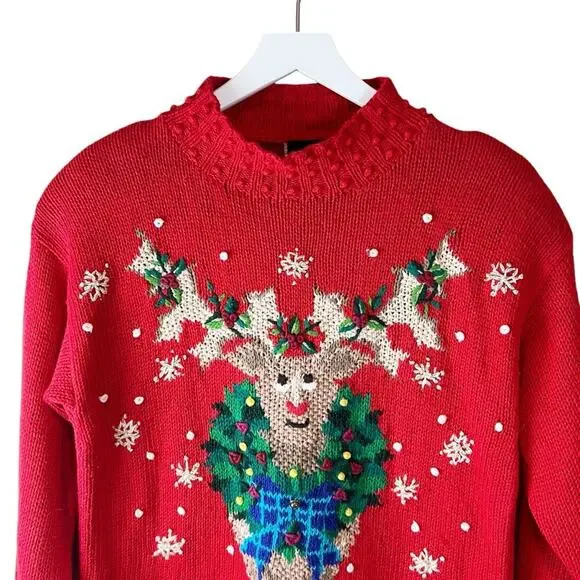 Vintage Christmas Sweater Reindeer I‎ Believe ugly Sz S - Picture 3 of 7